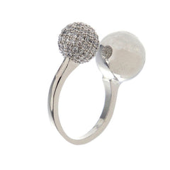 Double Cubic Zirconia 18K Gold Glossy Ball Anti Tarnish Free Size Ring for Women