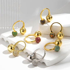 Double Cubic Zirconia 18K Gold Glossy Ball Anti Tarnish Free Size Ring for Women