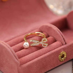 Scissor Pearl Cubic Zirconia 18K Gold Anti Tarnish Free Size Ring for Women