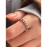 Rainbow Multi Color Silver Anti Tarnish Free Size Adjustable Ring for Women