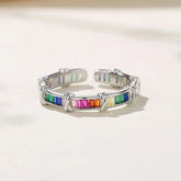 Rainbow Multi Color Silver Anti Tarnish Free Size Adjustable Ring for Women