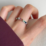 Rainbow Multi Color Silver Anti Tarnish Free Size Adjustable Ring for Women