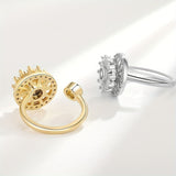 Revolving Flower Baguette Cubic Zirconia 18K Gold Free Size Open Back Ring For Women