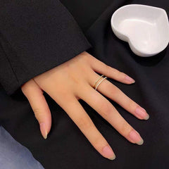 Dual Layer Square CZ 18K Gold Free Size Open Back Ring