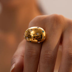 Rainbow Multi 18K Gold Anti Tarnish Cubic Zirconia Adjustable Ring For Women