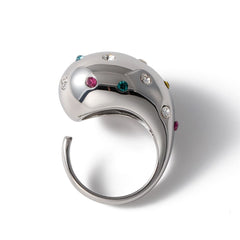 Rainbow Multi 18K Gold Anti Tarnish Cubic Zirconia Adjustable Ring For Women