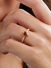 Heart Love Solitaire Cubic Zirconia Gold Red Maroon Copper Open Back Band Ring for Women