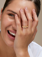 Oval Shape Cubic Zirconia Gold Copper Open Back Band Ring for Women