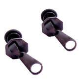 Stainless Steel Mens Boys Ear Stud Pair Earring Black Zip