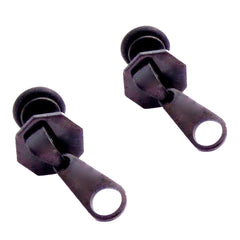 Stainless Steel Mens Boys Ear Stud Pair Earring Black Zip