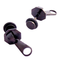 Stainless Steel Mens Boys Ear Stud Pair Earring Black Zip