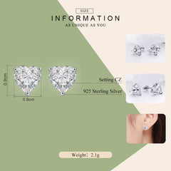 Solitaire Heart Cut Cz Stainless Steel Ear Stud Pair Earring