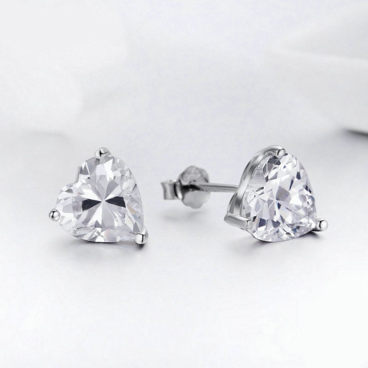 Solitaire Heart Cut Cz Stainless Steel Ear Stud Pair Earring