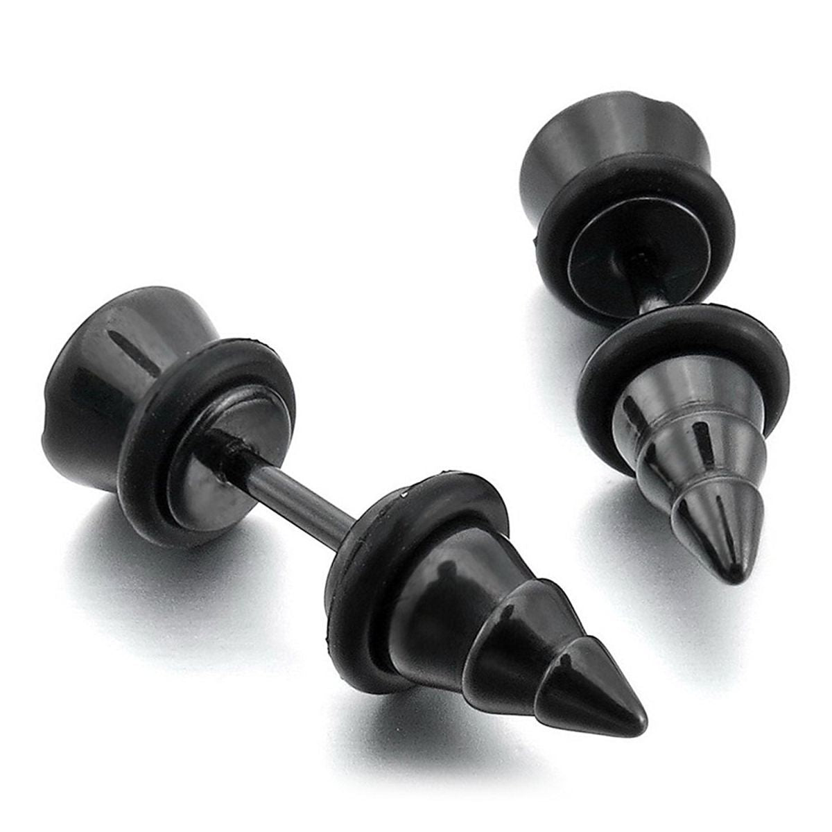 Punk Funky Screw Nail Stainless Steel Black Silver Stud Earring Pair