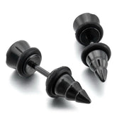 Punk Funky Screw Nail Stainless Steel Black Silver Stud Earring Pair