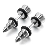 Punk Funky Screw Nail Stainless Steel Silver Ear Stud Earring Pair Men