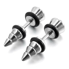 Punk Funky Screw Nail Stainless Steel Silver Ear Stud Earring Pair Men