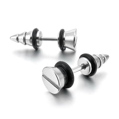 Punk Funky Screw Nail Stainless Steel Silver Ear Stud Earring Pair Men