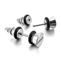 Punk Funky Screw Nail Stainless Steel Silver Ear Stud Earring Pair Men