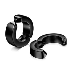 Stainless Steel Black Silver Non Pierced Hoop Bali Earring Pair