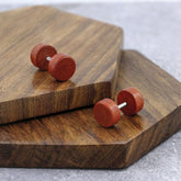 Round Dumbell Barbell Wooden Brown Silver Rhodium Ear Stud Earring Pair Boys Men