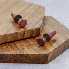 Triangle Dumbell Barbell Wooden Brown Silver Rhodium Ear Stud Earring Pair Boys Men