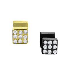 Stainless Steel 18K Gold Black Rhodium Cz Pierced Stud Earring Pair