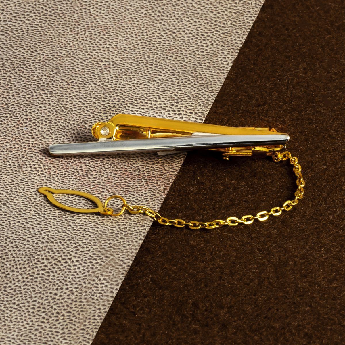 Plain 18K Gold CZ Formal Shirt Tie Pin Clip For Men
