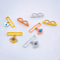 Evil Eye Shape Pendant Decorative Ring Loops Gold Cubic Zirconia Copper Watch Charm Band For Women