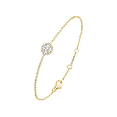 Brass 18k Rose Gold Round Crystal Halo Chain Bracelet For Women