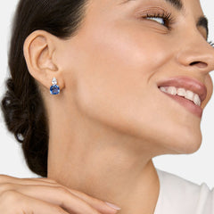 Brass 18k Gold Titanic Blue Crystal Studs Earring Pair For Women