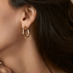 Brass 18k Rose Gold Front Back Crystal Studded Round Huggie Earring Pair For Women