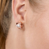 Brass 18k Rose Gold Floral Pearl Studs Earring Pair For Women