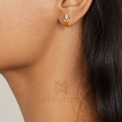 Brass 18k Rose Gold Pear Crystal Solitaire Huggie Earring Pair For Women