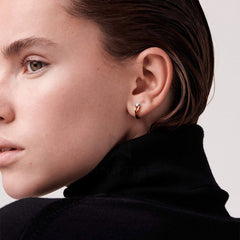 Brass 18k Rose Gold Pear Crystal Solitaire Huggie Earring Pair For Women