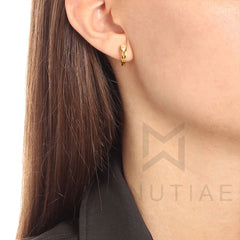 Brass 18k Rose Gold Pear Crystal Solitaire Huggie Earring Pair For Women