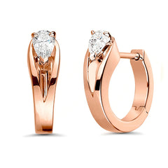 Brass 18k Rose Gold Pear Crystal Solitaire Huggie Earring Pair For Women