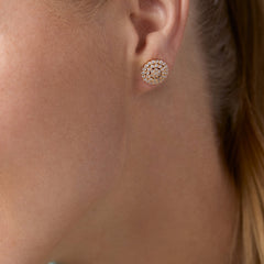 Brass 18k Rose Gold Crystal Button Stud Earring Pair For Women