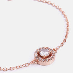 Brass 18k Rose Gold Round Crystal Halo Chain Bracelet For Women