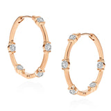 Brass 18k Rose Gold Front Back Crystal Studded Round Huggie Earring Pair For Women