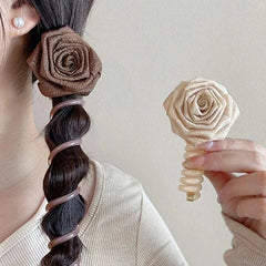 Brown White Rose Flower Spiral Hair Tie Plain Fabric Hair Accessories