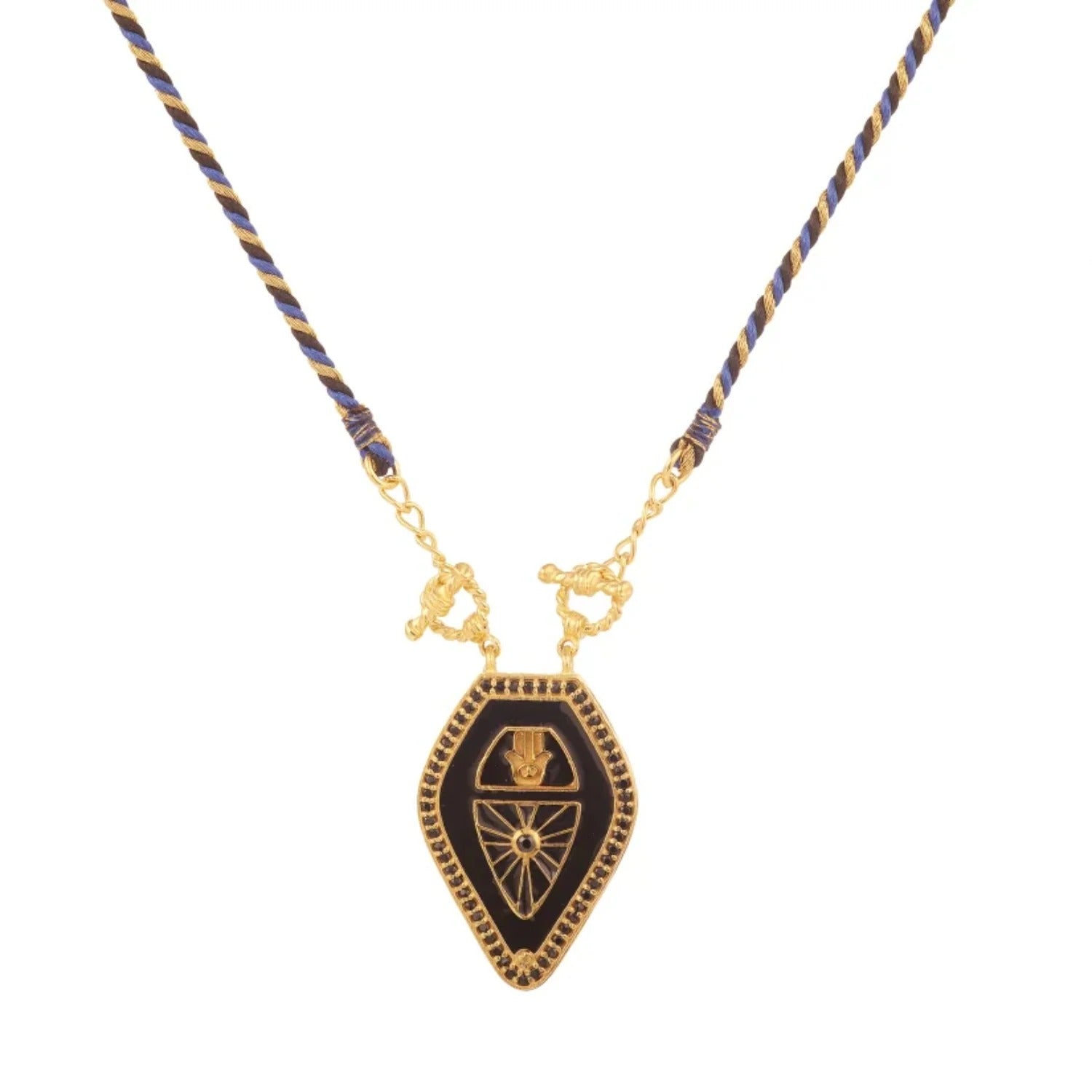 Drop Hamsa Hand Enamel 18K Gold Multicolor Toggle Thread Anti Tarnish Necklace Pendant For Women