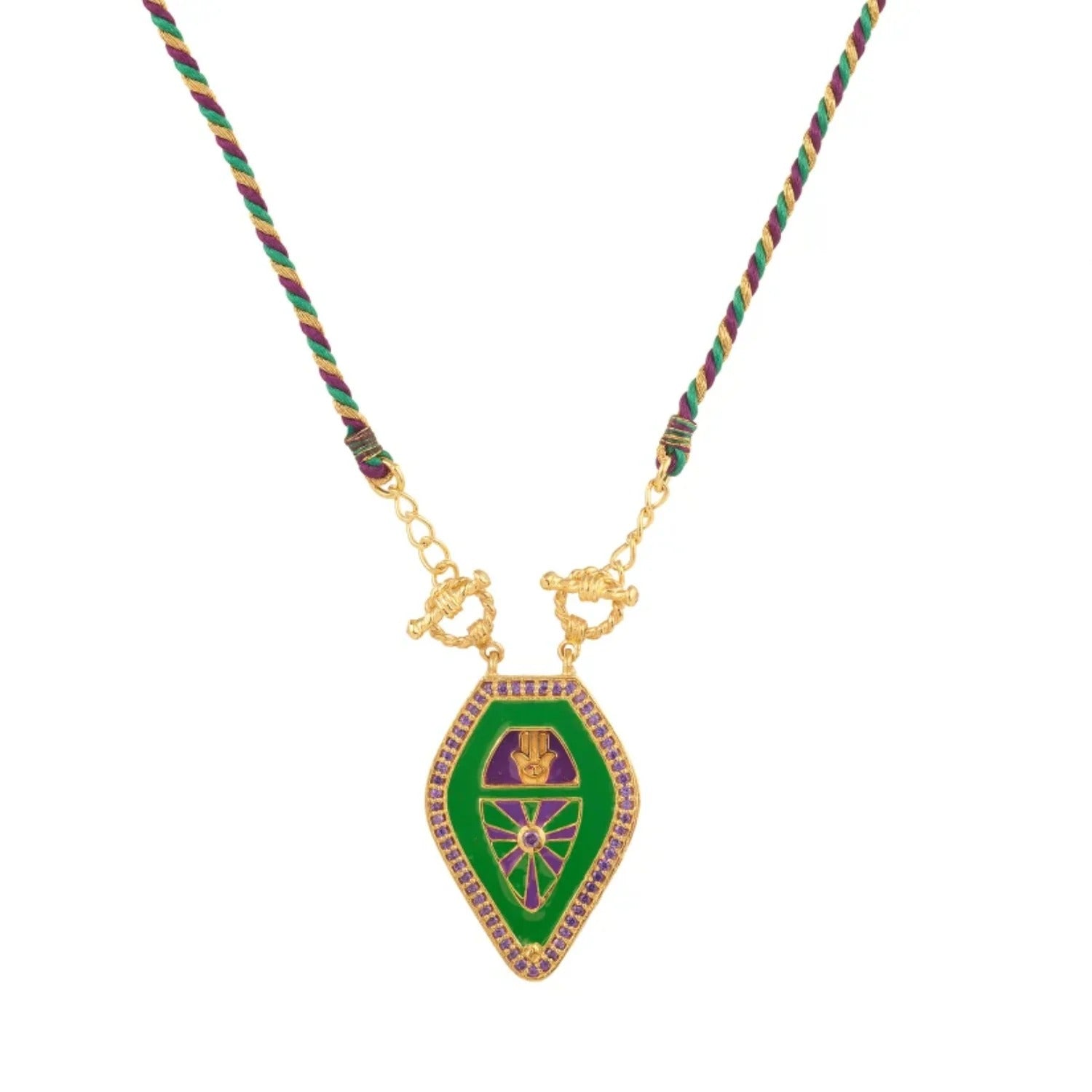 Drop Hamsa Hand Enamel 18K Gold Multicolor Toggle Thread Anti Tarnish Necklace Pendant For Women