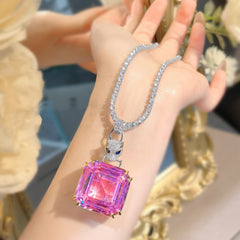 Panther Princess Cut Solitaire Pink Blue Yellow Silver Cubic Zirconia Anti Tarnish Necklace For Women