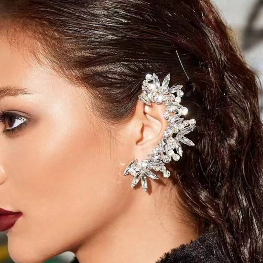 Silver Sparkle Cubic Zirconia Anti Tarnish Ear Clip Ear Cuff Earring Single(Right Ear) For Women