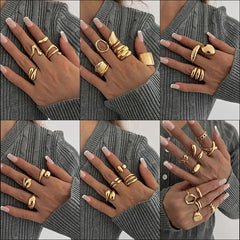 Geometric 18K Gold Plated Anti Tarnish Pack Of 3 Free Size Ring For Women