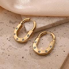 Screw Gold Silver CZ Anti Tarnish Stainless Steel Hoop Earrings