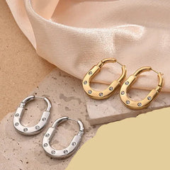 Screw Gold Silver CZ Anti Tarnish Stainless Steel Hoop Earrings
