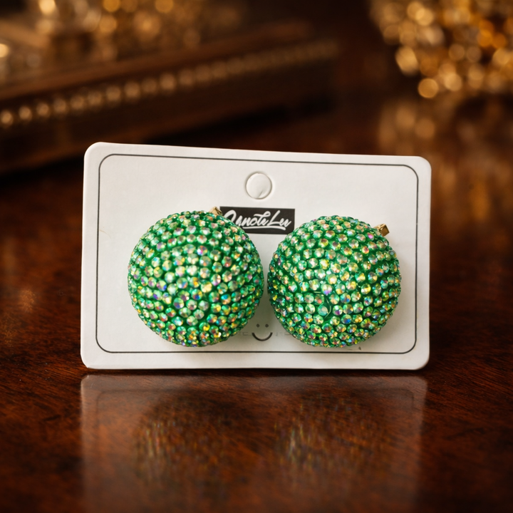 Pink Green Purple Round Gold Plated Rhinestone Stud Earrings