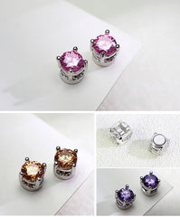 Round Multi gemstone Solitaire Crystal Cubic Zirconia Stud Earring For Men Women